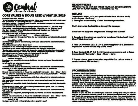 Do what you can to make it memorable—for example, create a rhyme. 5.19.19 Sermon Outline - Central Christian Church