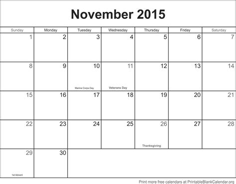 November 2015 Printable Calendar Printable Blank