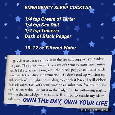 emergency sleep cocktail from the book own the day own your life by aubrey marcus beauty tips