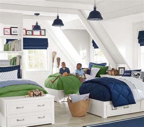 The platform and bunk beds are made out of solid wood frames and feature extra storage. Belden Bedroom Set | Pottery Barn Kids