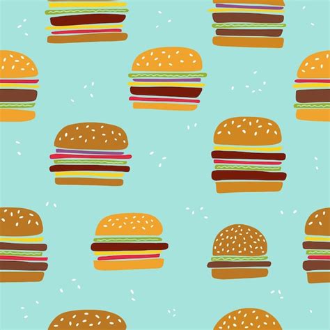 Premium Vector A Pattern Of Hand Drawn Burgers In The Style Of A