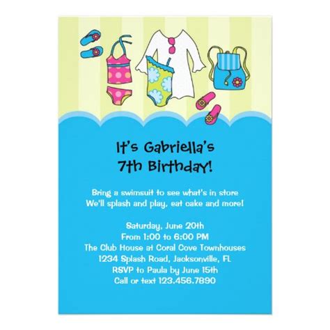 Girls Birthday Pool Party Invitation 5 X 7 Invitation Card Zazzle