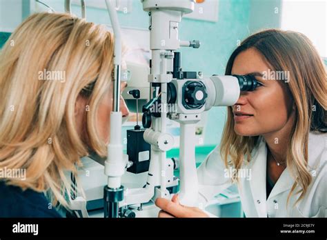 Ophthalmologist Examining Patient With Slit Lamp Stock Photo Alamy
