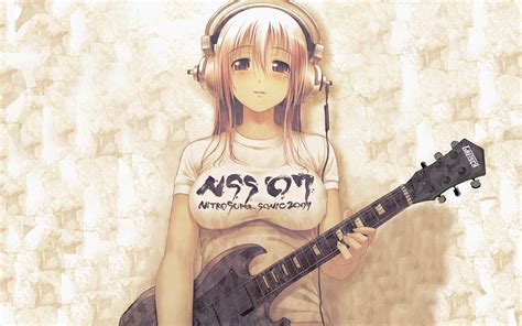 Wallpaper Anime Headphones Guitar Big Boobs Super