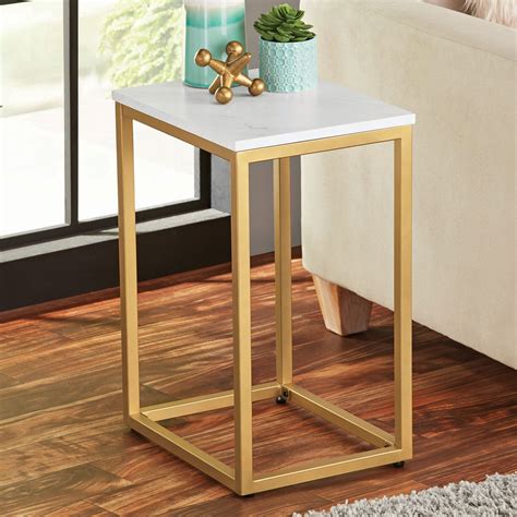 Orhow about an accenttable and four accentchairs to your family room or living room? Mainstays End Table, White Top with Gold Frame - Walmart ...