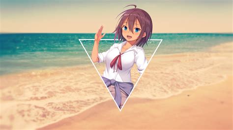 Anime Render In Shapes Anime Girls Beach Blue Eyes Open Mouth Picture In Picture Hd Wallpaper