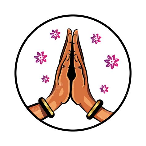 Namaste Hand Illustration With Flower Namaste Hands Clipart Namaste