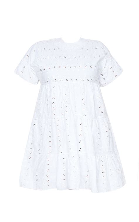 Plus White Broderie Anglaise Smock Dress Prettylittlething Aus