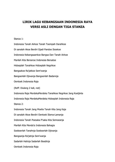 Lirik Lagu Kebangsaan Indonesia Raya