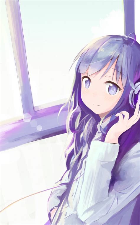 Download 1600x2560 Anime Girl Headphones Long Hair