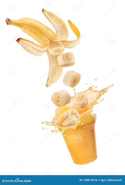Banana Juice With A Splash And Bananas Stock Photo Image Of