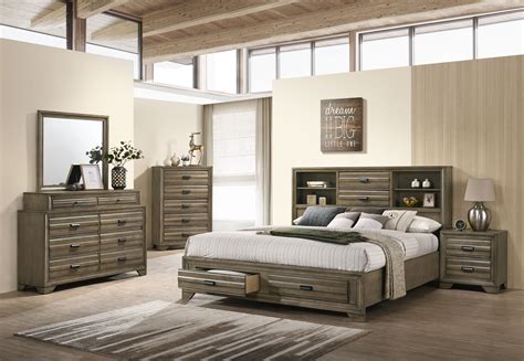 Loiret Light Grey Finish Wood Storage Platform Queen Bedroom Set With