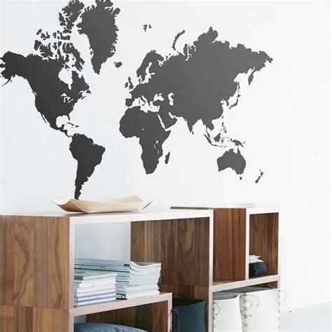 Large World Map Wall Sticker Black Pvc Removable Office Living Room