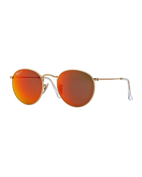 Lyst Ray Ban Polarized Round Metal Frame Sunglasses With Orange Mirror Lens In Orange For Men