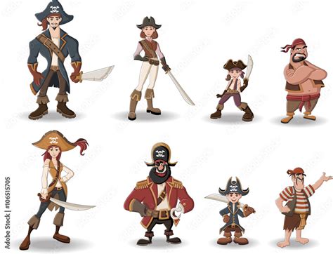Group Of Cartoon Pirates With Swords Stock Vector Adobe Stock