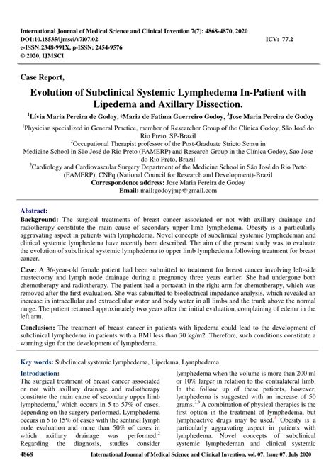 Pdf Evolution Of Subclinical Systemic Lymphedema In Patient With
