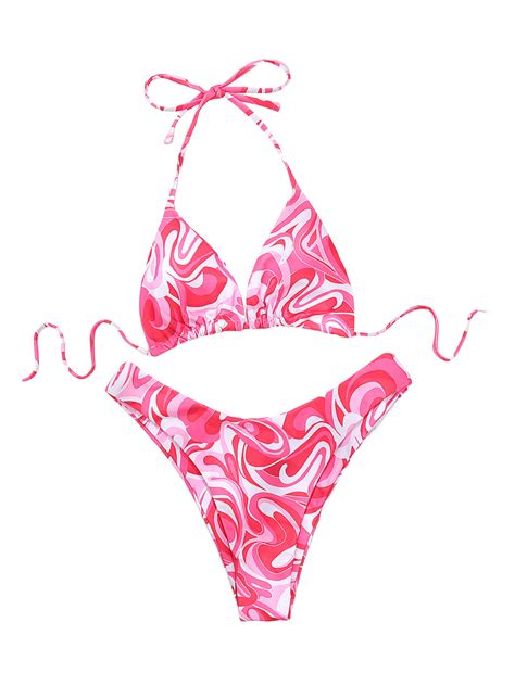 topgod sexy string bikini set for women 2 piece bathing suit halter triangle thong bikini high