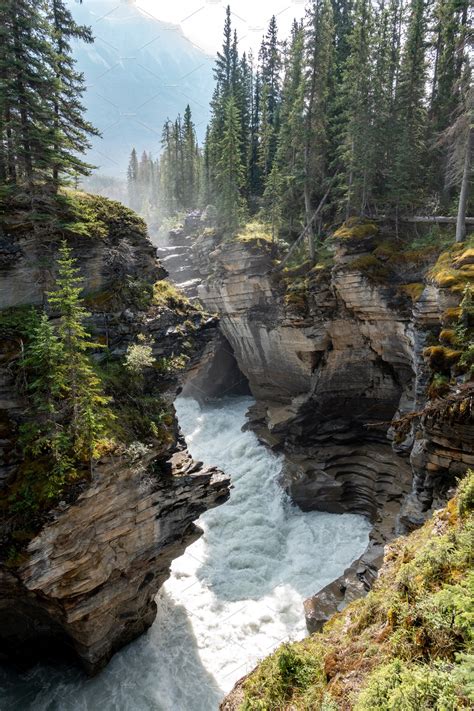 Athabasca Falls Waterfall In Jasper High Quality Nature Stock Photos ~ Creative Market