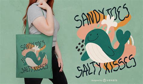 Sandy Toes Beach Whale Tote Bag Design Vector Download