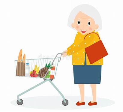 Shopping Woman Vector Grandmother Cartoon Leisure Supermarket