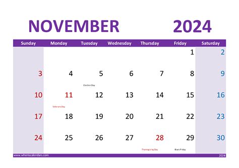 November Calendar 2024 With Holidays Monthly Calendar