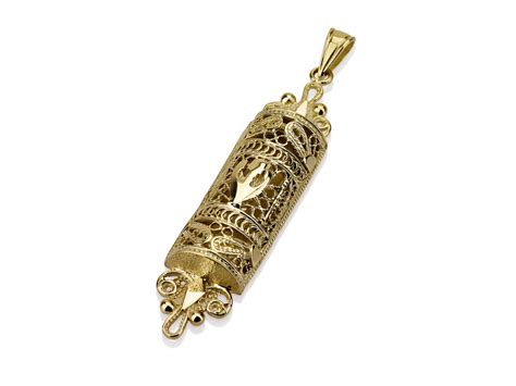 Buy 14k Gold Mezuzah Necklace Ornate Design Israel