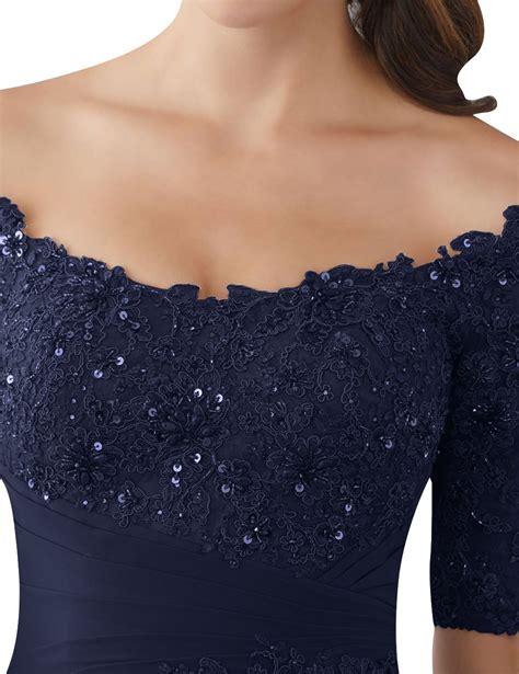 Evening Dresses Mother Of The Bride Gowns With Sleeves Lace Long Chiffon Beaded Navy Blue Us16w