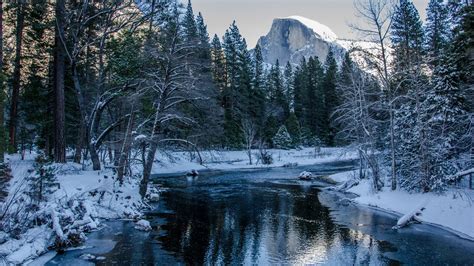 Download 1920x1080 Snow River Winter Forest Mountain