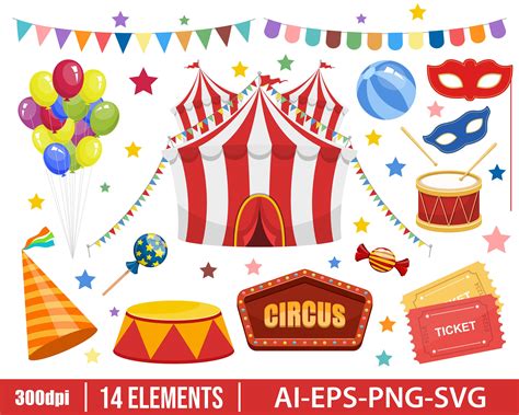 Circus Elements Clipart Vector Design Illustration Circus Etsy