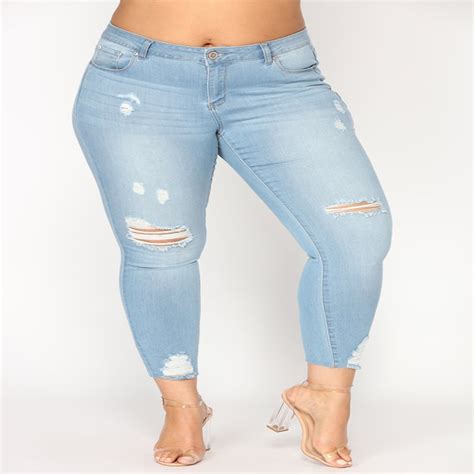 Wipalo Plus Size Jeans Women High Waist Regular Pencil Blue Denim Pants