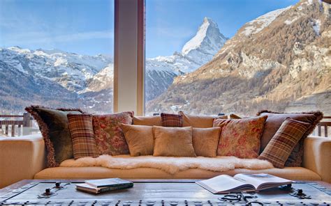 Living Room View Of Matterhorn Swiss Mountain Home Alpine Chalet
