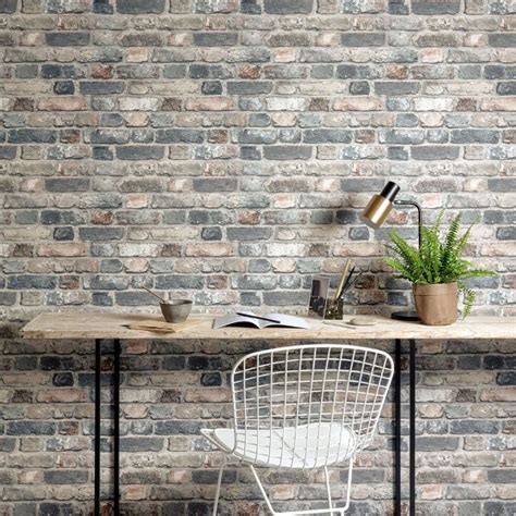 Rustic Brick Wallpaper Charcoal Concrete Effect Grandeco Wl2204