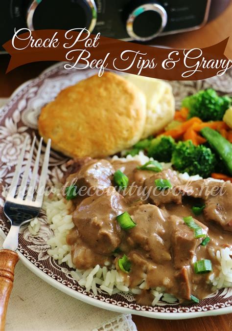 The beef is so tender and the gravy is amazing. Crock Pot Beef Tips and Gravy - The Country Cook