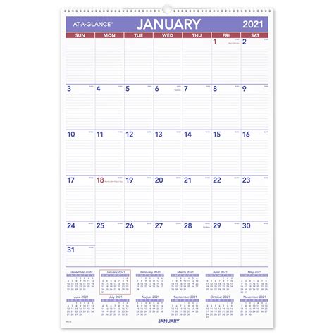 At A Glance Monthly Wall Calendar 20 X 30 January 2021 To December