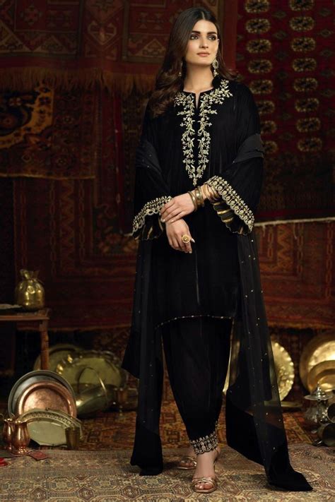 Most Stunning Black Velvet Embroidery Outfit Velvet Pakistani Dress Velvet Suit Design