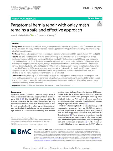 Pdf Parastomal Hernia Repair With Onlay Mesh Remains A Safe And