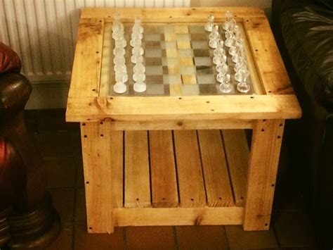 Maybe you would like to learn more about one of these? Chess board installed in homemade pallet table | Table, Table games, Pallet table