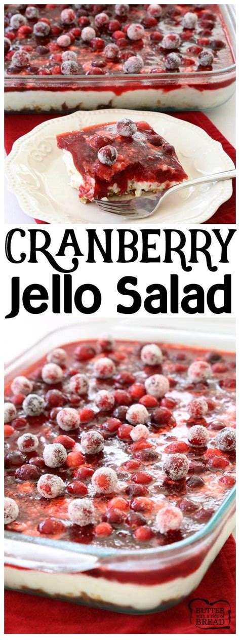 Raspberry jello, cranberry sauce, apples and pineapple make for a delicious and easy side dish to your thanksgiving or christmas dinner! CRANBERRY JELLO SALAD - Butter with a Side of Bread