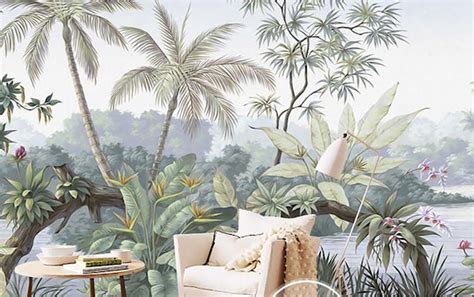 Oil Painting Tropical Rainforest Wallpaper Wall Mural Jungle Etsy Uk