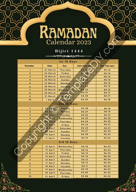 Ramadan 2023 Calendar Template Printable In Pdf And Word