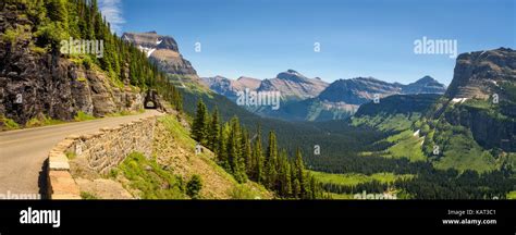 Going To The Sun Road With Beautiful Panoramic View Of Logan Pass In