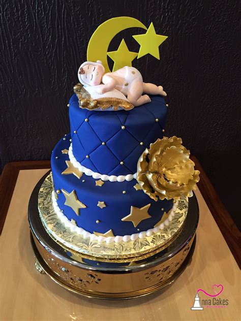 Moon And Stars Baby Shower Cake Navy And Gold Baby