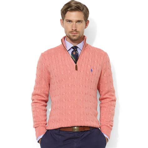 Ralph Lauren Halfzip Cable Knit Tussah Silk Sweater In Pink For Men Lyst