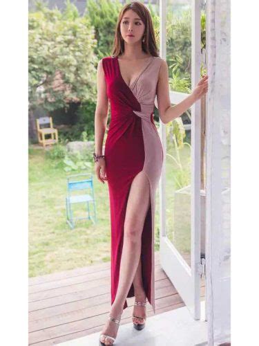 Cheap Contrast Color Deep V Sexy High Slit Dress Wholesale7 Blog Latest Fashion News And Trends