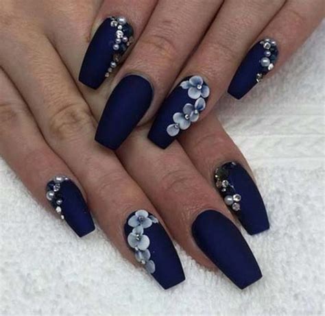 15 Winter Floral Nail Art Designs In 2020 Blue Nail Designs Blue