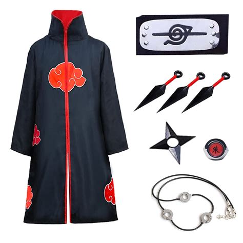 Naruto Akatsuki Cloak Anime Cosplay Costume Kids With Headband Ring