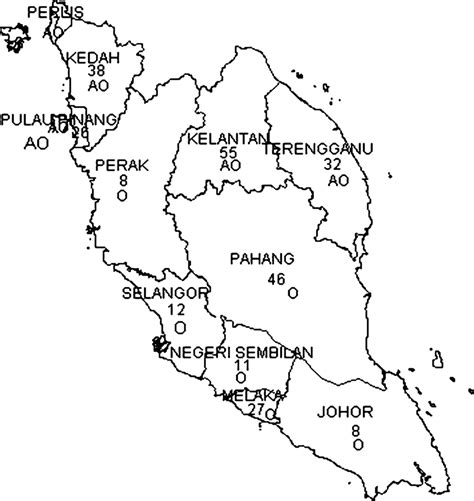 Map Of Peninsular Malaysia Showing The Number Of Outbreaks Of Fmd With