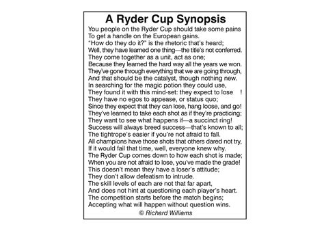 Richard Williams Poem A Ryder Cup Synopsis The Voice