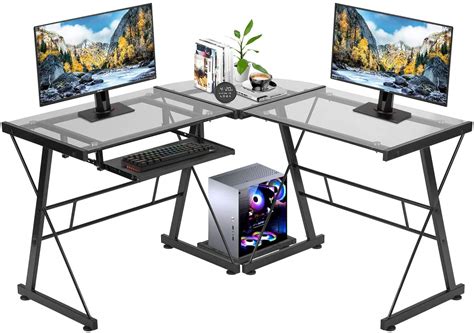 Buy Vordern Computer Desk Gaming Desk Toughened Glass Home Office Study