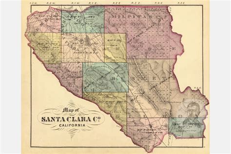 Vintage Map Of Santa Clara County California 1876 Art
